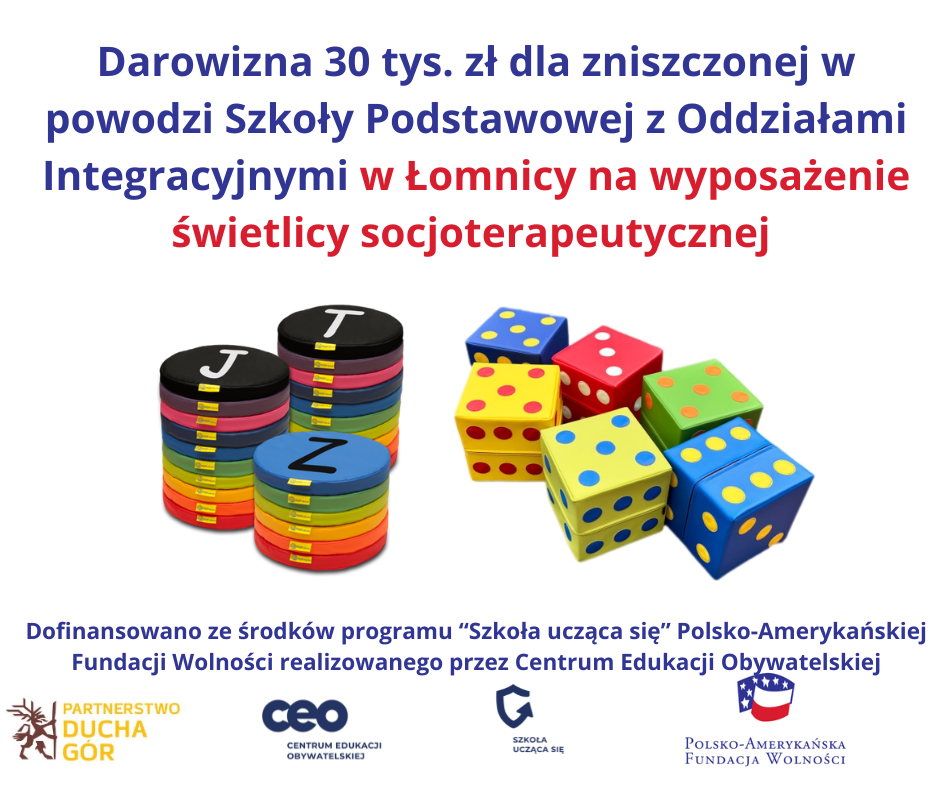 Darowizna 30 tys zł na wyposażenie dla Szkoły Podstawowej w Łomnicy