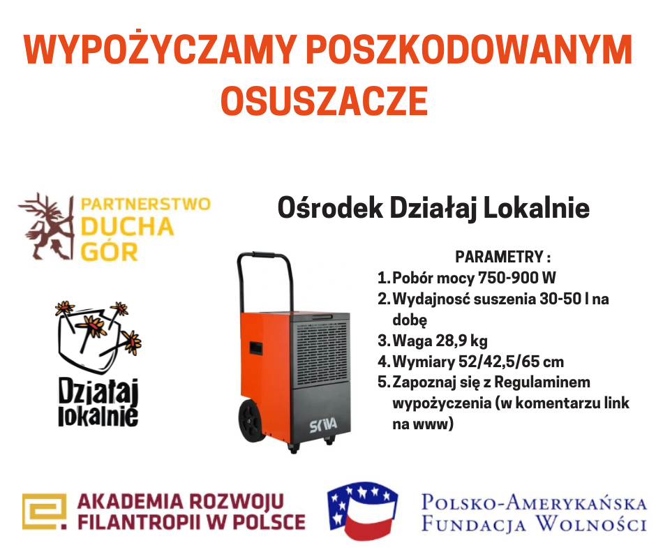 Użyczamy bezpłatnie osuszacze