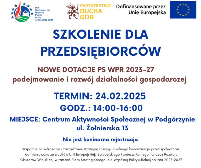 SZKOLENIE! NOWE DOTACJE PS WPR 2023-27 - dla przeds. i osób fizycznych