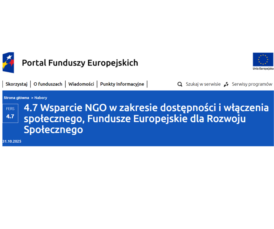 FERS: 4.7 Wsparcie NGO w zakresie dostępności i włączenia społecznego