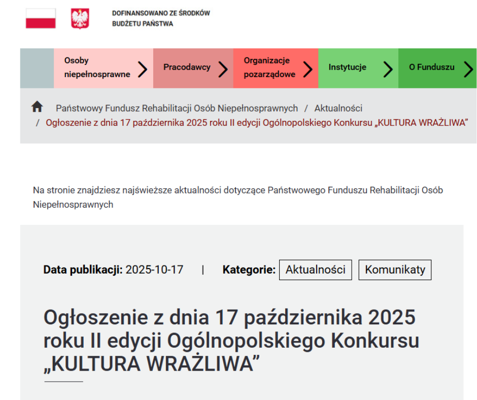 II edycja Ogólnopolskiego Konkursu „KULTURA WRAŻLIWA”