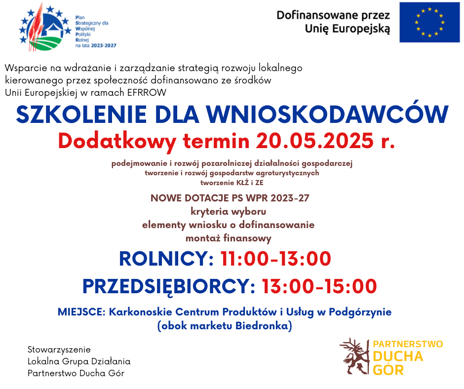 SZKOLENIE NOWE DOTACJE PS WPR 2023-27 dodatkowe terminy