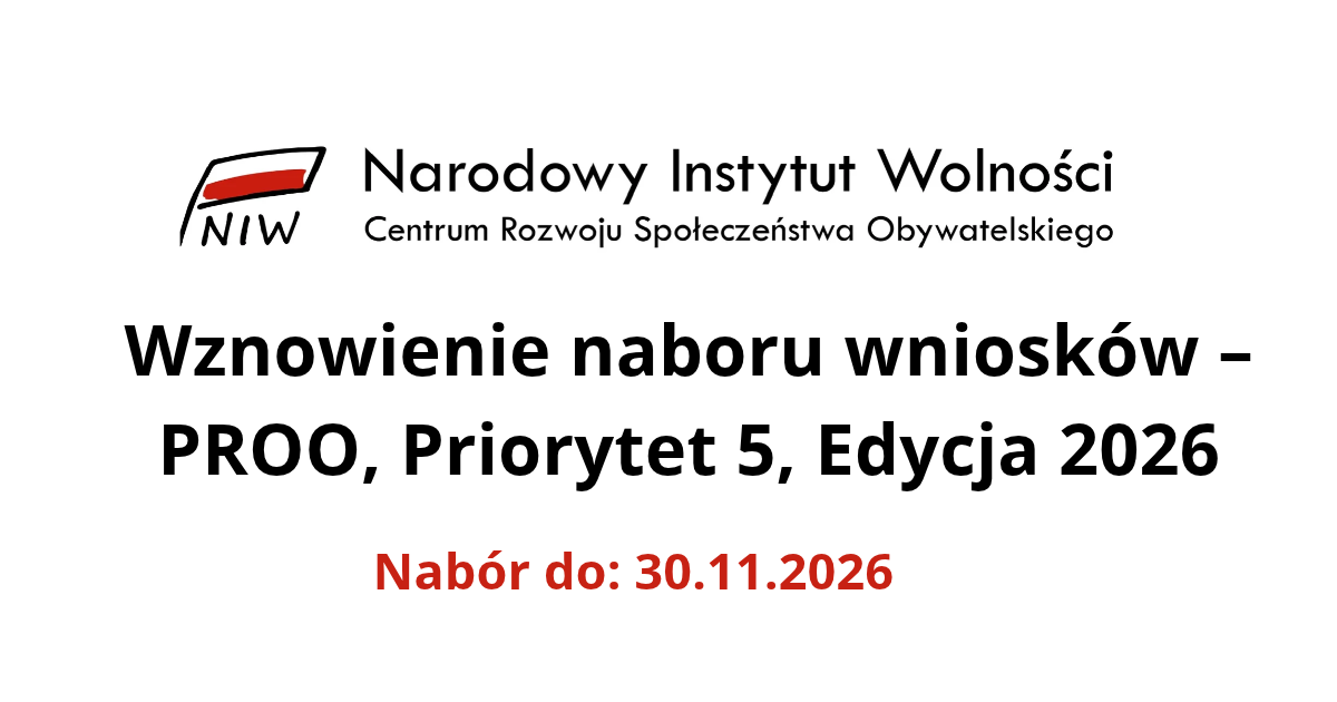 Wznowienie naboru wniosków – PROO, Priorytet 5, Edycja 2026